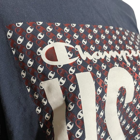 Champion USA Sweatshirt XL Spellout Metallic Logo 100% Cotton Navy Patriotic - Picture 8 of 12